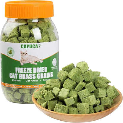 Cat Grass Treats Cubes - 80g Natural Freeze Dried Cat Grass Teething Stick Cat Treats Snacks Edible Cat Chew Toys for Hairball Removal Teeth Cleaning