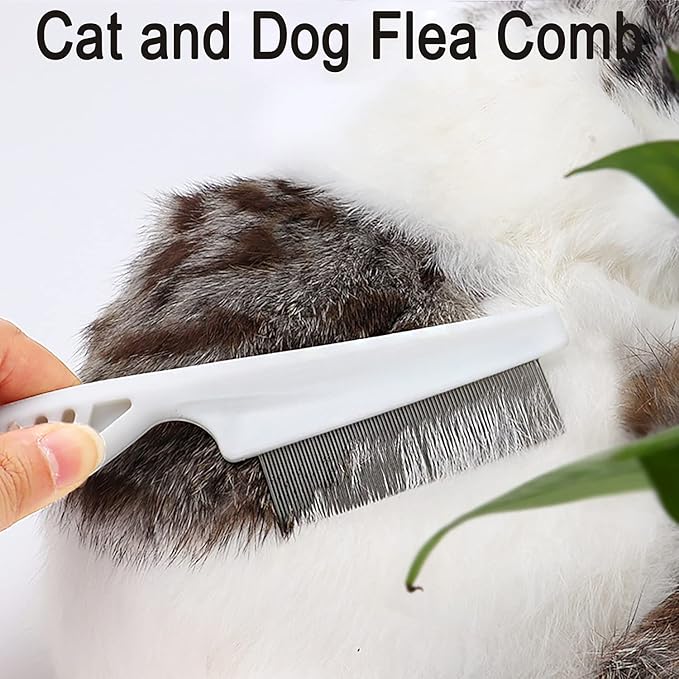 Double Sided Undercoat Rake Comb - Pet Grooming Tool for Dog and Cat Shedding and Dematting, Flea Comb Set (Blue/16 tooth)