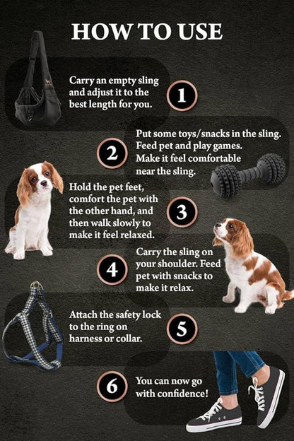 Noah & Paw Dog Sling Carrier for Small Dogs 5-18lb, Dog Sling for Small Dogs and Cats, Dog Carrier with Adjustable Padded Strap, Premium Twill, Lined with Fur, Double Safety Feature, Machine Washable