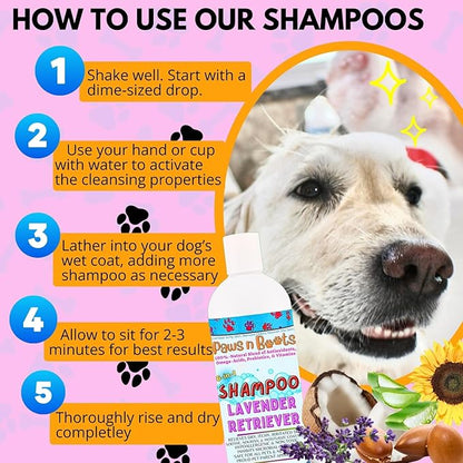 6-in-1 Dog Shampoo - Fast Relief for Allergies, Dry, Itchy, Skin. Premium & Beneficial Ingredients to Repair and Nourish The Skin/Coat. 100% Natural, Organic, Plant-Based, Lavender-Retriever