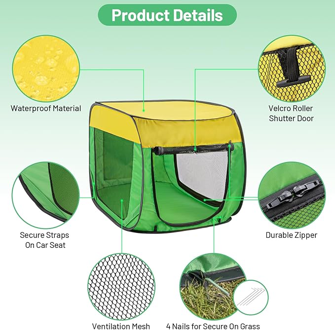 Collapsible Dog Travel Crate House Portable Dog Kennel for Small Medium Dogs Foldable Crate for Pets Cat Enclosure Indoor Outdoor Large Dog（Green and Yellow-Small）