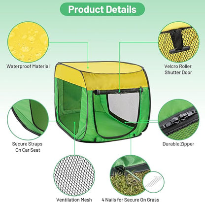 Collapsible Dog Travel Crate House Portable Dog Kennel for Small Medium Dogs Foldable Crate for Pets Cat Enclosure Indoor Outdoor Large Dog（Green and Yellow-Small）