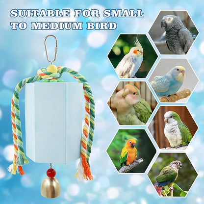 Bird Beak Grinding Stone, Parrot Chew Toys with Bells, Parakeet Toys, Cage Accessories for African Grey, Amazon Parrots, Budgies, Cockatiels, Lovebirds, Conures, Quakers, Small to Medium Birds