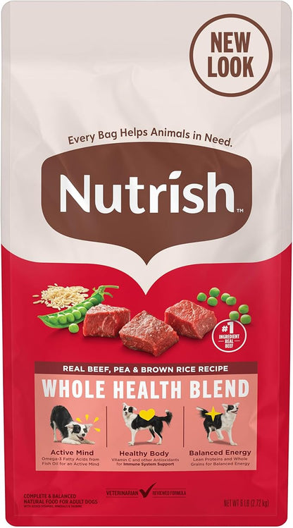 Nutrish Dry Dog Food, Real Beef, Pea & Brown Rice Recipe Whole Health Blend for Adult Dogs, 6 lb. Bag (Rachael Ray)