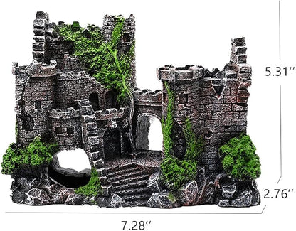 IBWell Ancient Castle Design Resin Aquarium Decoration Hideouts Stone Cave Hide House, Fish Tank Accessories for Betta Shrimp Turtle