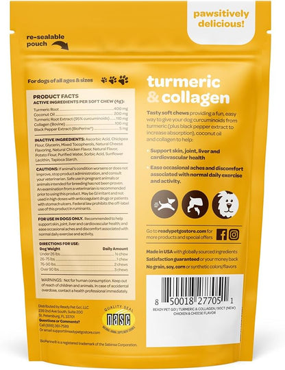 Turmeric for Dogs Soft Chews | Hip and Joint Chews for Dogs Comfort & Mobility with Collagen for Dogs | Dog Joint Supplement for All Ages Breeds & Sizes | NASC Certified & Made in The USA | 60 Chews