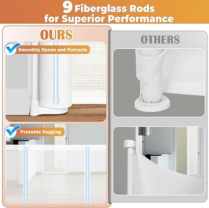 275" Retractable Baby Gates Dog Gate Extra Wide, 52" Tall Child Pet Safety Gate with Reinforced Strips for Stairs, Long Mesh Garage Gates Fence for Outdoor Indoor Large Openings Driveway Decks Patio