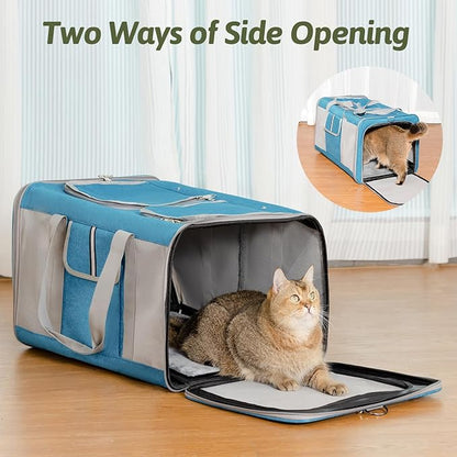 Sedioso Large Cat Carrier for 2 Cats, 21.7x 13.8x 13.8in Pet Carrier for Cat and Dog Up to 38lbs, All-Sided Mesh Cat Carrier with Great Ventilation, Portable Soft Sided Pet Carrier for Traveling(Blue)
