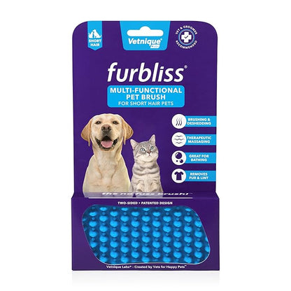 Furbliss Dog Brush for Small Dogs, Cats and Pets with Short Hair, Grooming Bathing Massaging Deshedding Multi-Functional Wet or Dry Silicone Brush (Short Hair Brush)