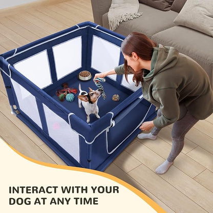 Dog Playpen Made of Thickened Stainless Pipe and 600D Oxford Cloth, 42_42 Inch Puppy Playpen, 25 Inch Height Pet Playpen for Puppy and Small Dogs, Keep Pets Secure