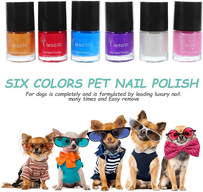 POPETPOP Dog Nail Polish Dog Toe Nail Polish : 6Pcs Gel Fingernail Polish Kit Pet Nail Polish Water Based Nail Polish for Dogs, Easy to Remove