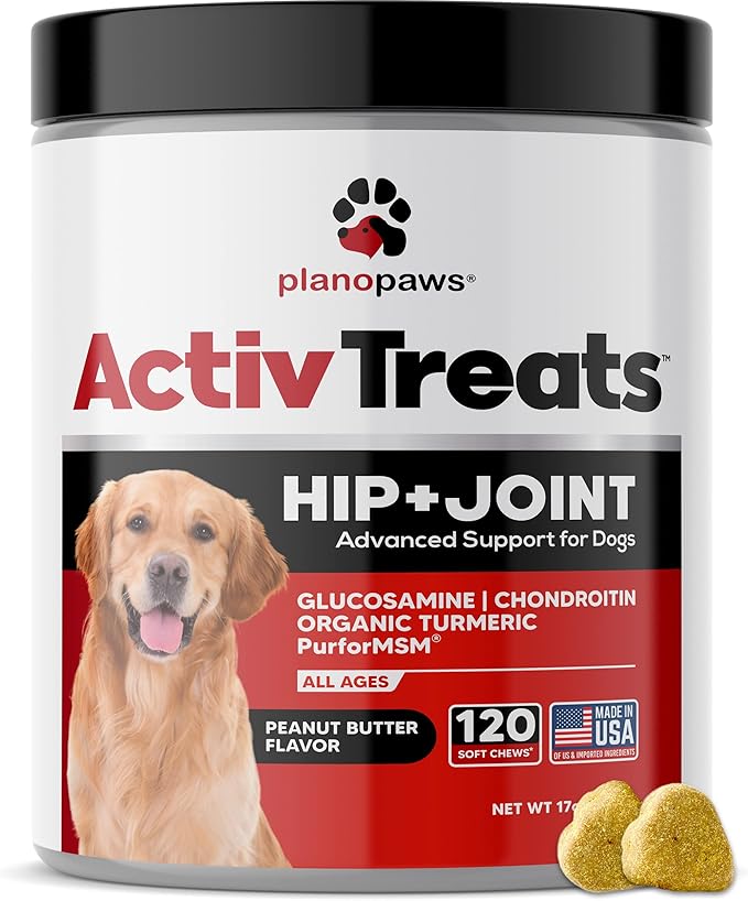 Glucosamine for Dogs Hip and Joint Supplement - Safe Joint Support for Dogs - Dog Joint Supplement with Glucosamine Chondroitin MSM Turmeric for Dogs - 120 Joint Care Chews for Dogs ActivTreats