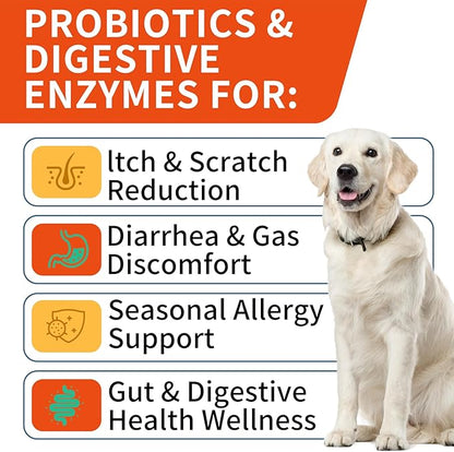 Probiotics for Dogs, Improve Itchy Skin Itchy Ears, Gut Health, Yeast Balance, Allergies, Immunity, Dog Probiotics and Digestive Enzymes with Prebiotics, Reduce Diarrhea (180 Chews, Duck)