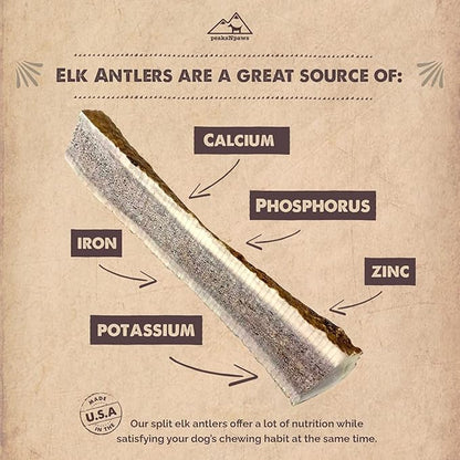 Premium Split Elk Antlers for Dogs, Dog Treats Large Breed, Made in USA, Natural Dog Chews for Aggressive Chewers, Long Lasting Pet Treat for Dogs Under 80 lbs, 2 Large/XL Antler Pack