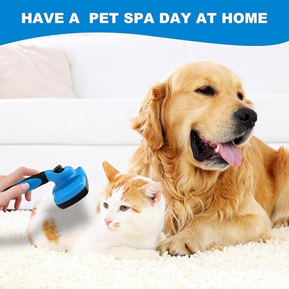 Dog and Cat Brush,Slicker Brush for Shedding Dogs and Cats,Suitable for Haired Pets,Grooming,Self-Cleaning,Perfect Retractable,Large(Blue)