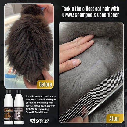 OPAWZ 02 LuxSilk Dog Shampoo, 2- in-1 Dog Shampoo and Conditioner, Reduces Shedding, Dematting, Deshedding, Removes Undercoat, for Long Haired, Silky Coat Dogs and Cats, 16.9 fl.oz/ 500ml