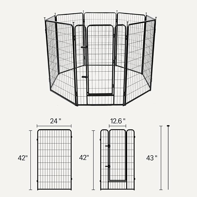 Amazon Basics Dog Playpen, 8 Panels Metal Fence with Door, Foldable for Indoor and Outdoor Use, Suitable for Small to Medium Sized Dogs, 42 Inch Height, Black
