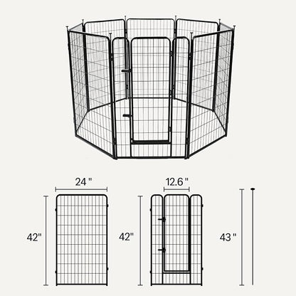 Amazon Basics Dog Playpen, 8 Panels Metal Fence with Door, Foldable for Indoor and Outdoor Use, Suitable for Small to Medium Sized Dogs, 42 Inch Height, Black