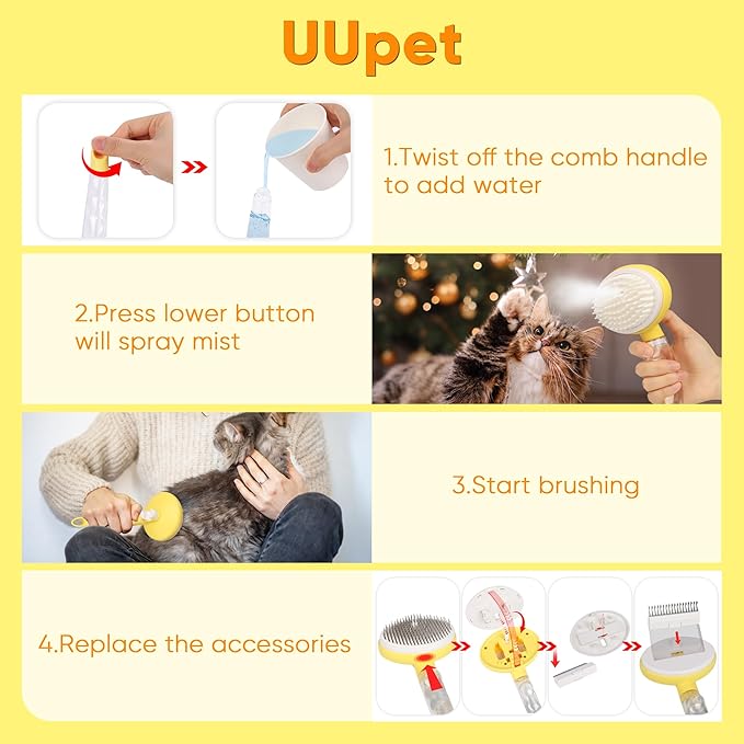 Dog Steam Grooming Brush and Metal Comb Combo, Manual Steamy Dog Brush With Water, Self Cleaning Slicker Brush, Dog Massager Brushes, Multifunctional Pet Hair Comb for Removing Tangled And Loose Hair