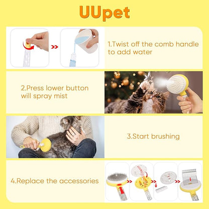 Dog Steam Grooming Brush and Metal Comb Combo, Manual Steamy Dog Brush With Water, Self Cleaning Slicker Brush, Dog Massager Brushes, Multifunctional Pet Hair Comb for Removing Tangled And Loose Hair