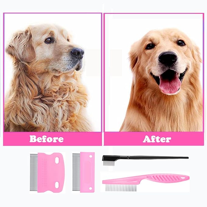 5 Pieces Tear Stain Remover and Grooming Combs - Remove Fleas, Dandruff, Hair Stains, Crust and Mucus for Small Dogs and Cats (Pink)