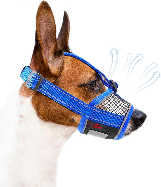 Dog Muzzle,Soft Mesh Breathable Muzzle, Air Mesh Dog Muzzle with Reflective & Adjustable Strap for for Biting Chewing Grooming,Allow Panting Drinking,Dog Muzzle for Medium (Blue, L)