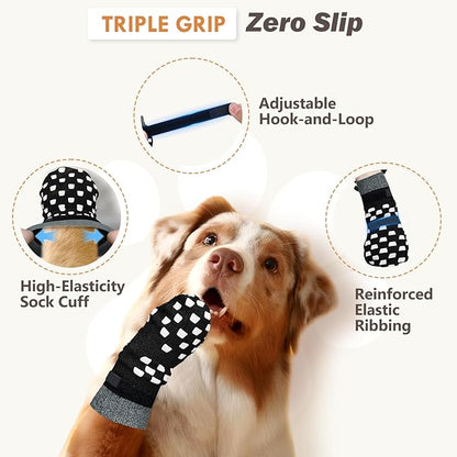 Non Slip Dog Socks to Prevent Licking Paws Grippy Socks for Senior Dog on Hardwood Floors Anti Slip Dog Socks for Hot Pavement Double Side Paw Protector Prevent Scratching Black M
