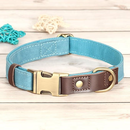 Didog Soft Padded Leather Dog Collars for Medium Dogs, Classic Heavy Duty Dog Collars with Quick Release Metal Buckle, Adjustable Medium Dog Collar Leather,Light Blue,M
