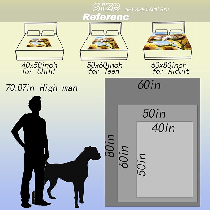 Sunflower Slumber Cat Throw Blanket - Ultra Soft, Cozy, Lightweight Flannel - Warm, Plush, Fuzzy Decor for Couch, Office, Travel - Fluffy, Cute Cat and Flower Design 60×80 Inch