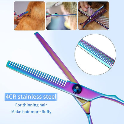 Dog Grooming Scissors Colorful Pet Trimming Scissors Set Professional Grooming Barber Scissors Kit 7 inch Stainless Steel Shears for Grooming and Hair Cutting