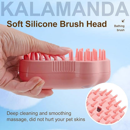 Cat Steam Brush for Shedding, 4 in 1 Steamy Cat Brush Cleanser, Dog Massage Grooming Brush with Release Button, Pet Hair Cleaning Misting Comb for Kitten(Pink Paw)