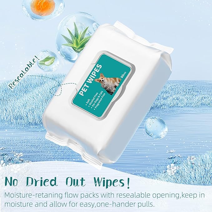 Pet Hypoallergenic Wipes, Extra Thick Cat Wipes for Cleaning Small Animal's Paws,Ears,Butt,Face and Eyes,Portable Organic Paw Wipes for Cats,Ideal for Home or Travel (320 Count (Pack of 4))