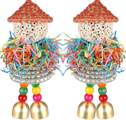 BBjinronjy 2PCS Bird Toys Parrot Foraging Shredder Hanging Toys Sola Balls with Bell for Small Parrots Parakeets Cockatiel Conures Love Birds Budgie Cage Toy