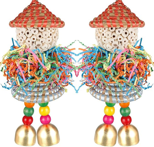 BBjinronjy 2PCS Bird Toys Parrot Foraging Shredder Hanging Toys Sola Balls with Bell for Small Parrots Parakeets Cockatiel Conures Love Birds Budgie Cage Toy