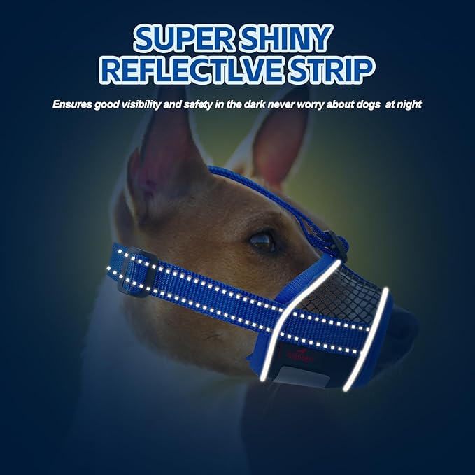 Dog Muzzle,Soft Mesh Breathable Muzzle, Air Mesh Dog Muzzle with Reflective & Adjustable Strap for for Biting Chewing Grooming,Allow Panting Drinking,Dog Muzzle for Medium (Blue, S)