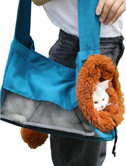 Dog Carrier Sling Lion-Shaped Pet Canvas Bag Cat Shoulder Bag Pet Body Holder for Daily Use Walking Travel Outdoor, Acid Blue S