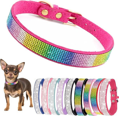 Diamond XS Dog Collar Girl, Bling Dog Collar with Rhinestone Crystal Glitter Female Dog Collars for Puppy XXS XS Small Dogs and Cats, Dark Pink, XS