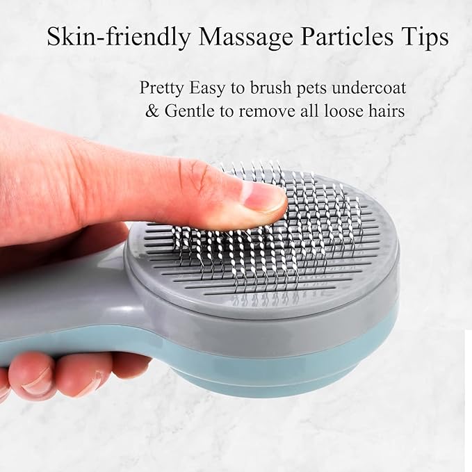 Cat Brush, Self Cleaning Slicker Brushes for Shedding and Grooming, Removes Loose Undercoat, Mats and Tangled Hair, Grooming Comb for Cats Dogs, Little Blue Gray