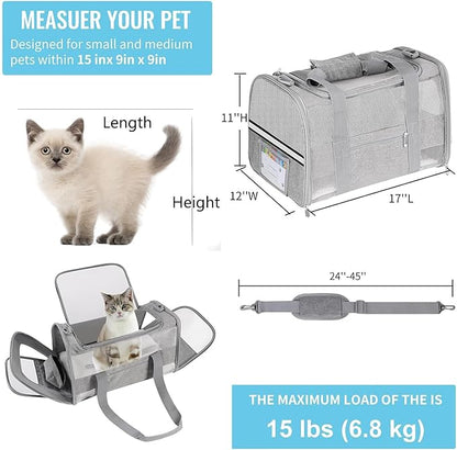 Cat Carrier for Cats, Soft Side Pet Carrier for Cats Small Dog, Collapsible Travel Dog Carrier Bag, Oeko-TEX Certified TSA Airline Approved Cat Carrier Backpack for Cats 15 lbs (Gray)