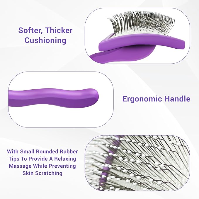 Slicker Brush for Goldendoodles, Dog Brush for Poodles, Slicker Brush for Dogs with Little Round Rubber Tips, Golden Doodle Must Haves, Long Pin Dematting Comb for Long Haired Dogs (purple)