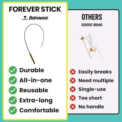 Forever Stick - The Unbreakable Cat Toy Wand, Extra Long Durable Interactive Cat Toy for Indoor Cats, Feather Kitten Toys for Bored Indoor Adult Cats, Bird Teaser Cat Accessories Enrichment