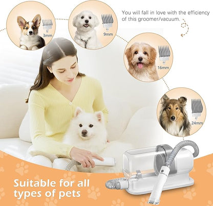 Dog Grooming Vacuum, Pet Grooming Vacuum Kit 2.3L Suction 99% Pet Hair with 5 Tools for Dog Cat for Shedding Grooming, Low Noise (Grey & White)
