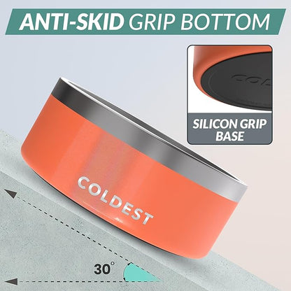 Coldest Dog Bowl - Anti Rust Metal, Non Slip, 3 Layers Insulated Stainless Steel Dog Bowls - Spill Proof & Heavy Duty - Water Bowl for Dogs, Cats & Pets, Dish Washer Safe (100 oz, Candy Red Glitter)