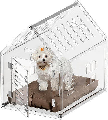 Sumerflos Acrylic Dog House, 24" L x 18" W x 23" H Clear Dog Crate, Modern Indoor Dog Kennel Lockable Ventilated for Most Small Dog Cat Pet