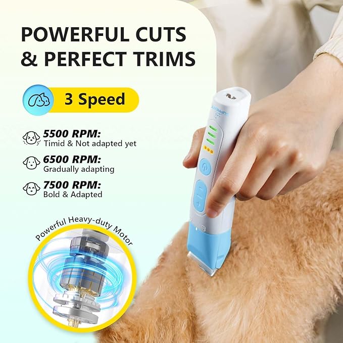 SUPRENT Dog Grooming Kit, 4 in 1 Quiet Pet Clippers for Grooming Supplies, Cordless Cat Paw Trimmer Dog Nail Grinder, Professional Long Hair Shaver Set for Cat Matted Hair and Small Dogs Blue