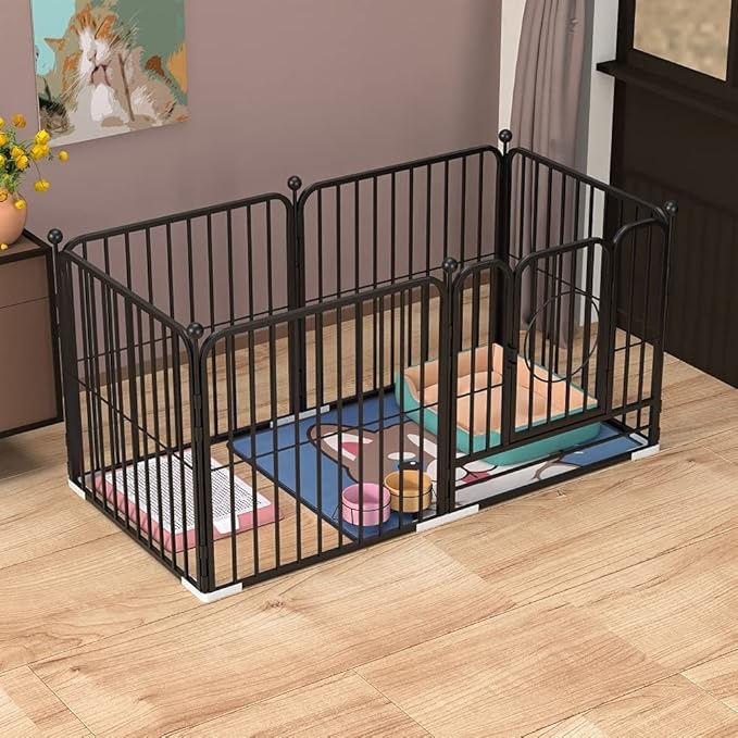Dog Panel Pet Playpen Pen Bunny Fence Indoor Outdoor Fence Playpen Heavy Duty Exercise Pen Dog Crate Cage Kennel (55" L x 27.5" W x 31.5" H) (Black)