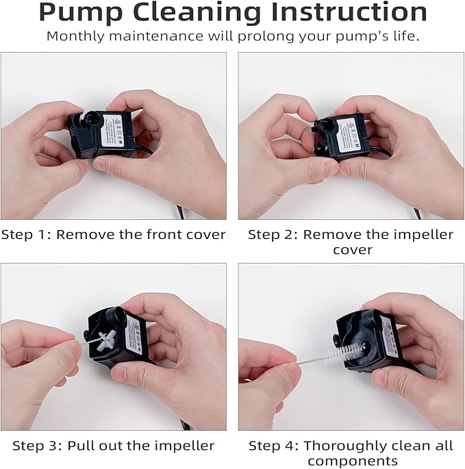 80GPH Mini Submersible Pump(300L/H, 4W), Small Fountain Pump with 4.9 ft Tubing for Aquariums, Fish Tank, Tabletop Fountain, Pet Fountain, Indoor or Outdoor Pond Fountain