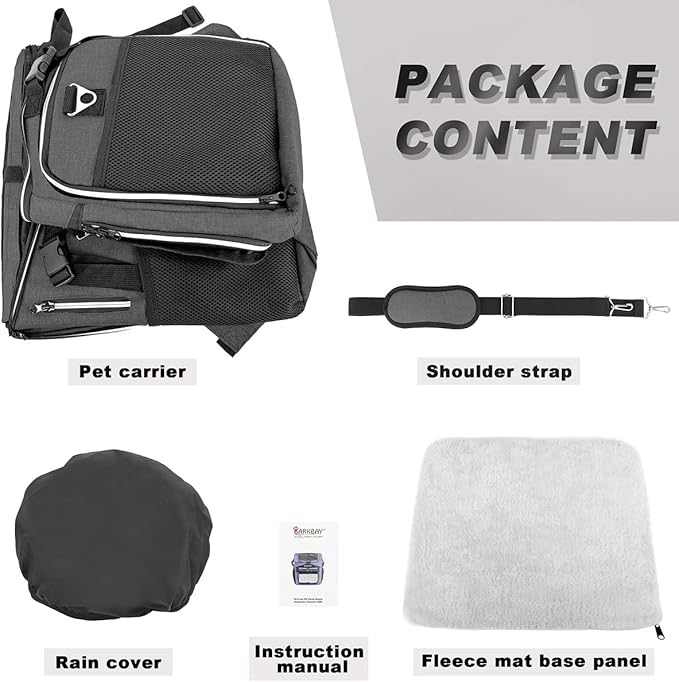 Dog Bike Basket Carrier, Expandable Foldable Soft-Sided Dog Carrier, 2 Open Doors, 5 Reflective Tapes, Pet Travel Bag,Dog Backpack Carrier Safe and Easy for Small Medium Cats and Dogs(Black)