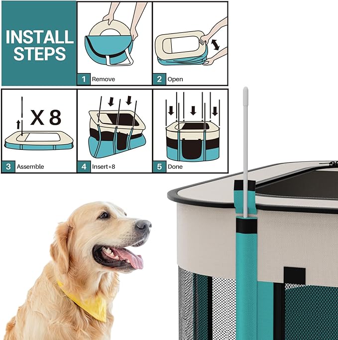 Foldable Pet Playpen, Portable Dog Cat Crate Pet Kennel Tent, Removable Shade Cover, Free Carrying Case, Indoor Outdoor Travel Use for Small Medium Large Dogs Cats (L-Blue-S, Medium(72*54.5*42.5CM))