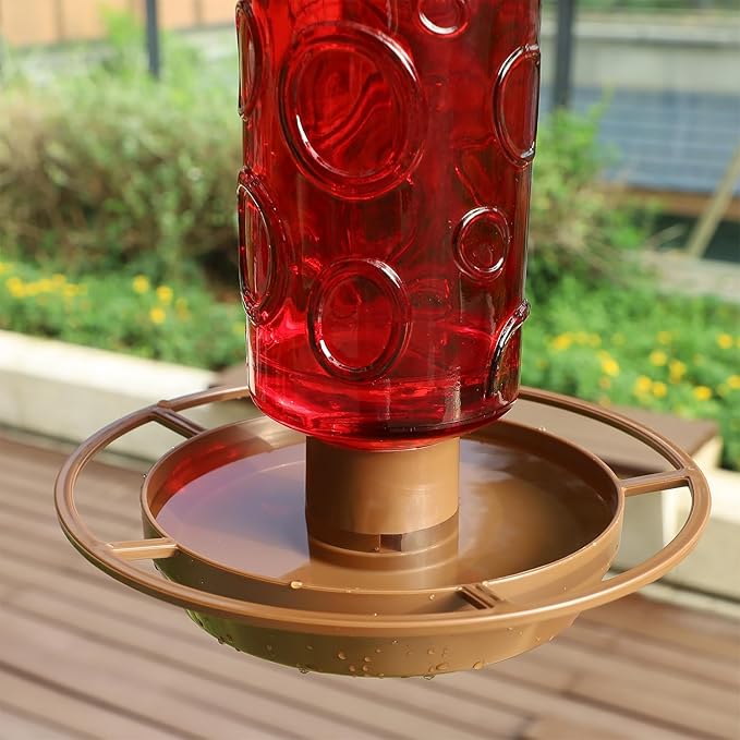 Juegoal Glass Wild Bird Waterer, 28 oz Wild Bird Feeder for Outdoors, Water Cooler with Metal Handle Hanging for Garden Tree Yard Outside Decoration, Red
